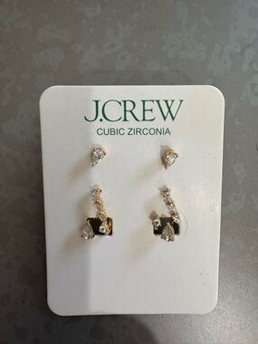 J. Crew Gold Tone Cubic Zirconia Drop and Stud Earring Set